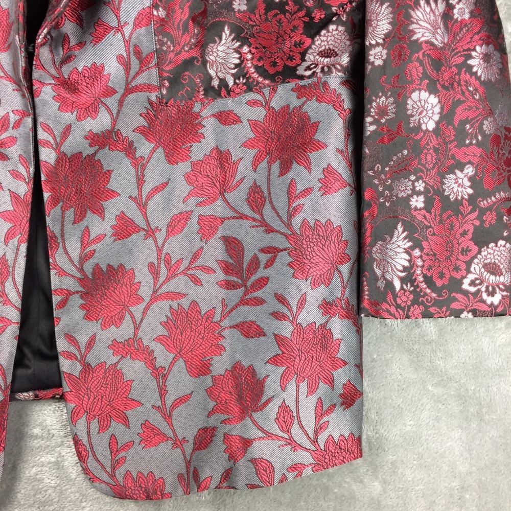 Guillaume Blazer Womens 2X Floral Tapestry Red Silver Metallic Holiday Jacket - Picture 4 of 16